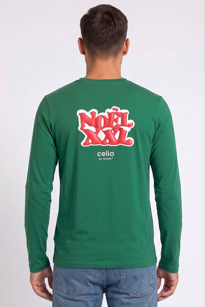 Men Crew Neck Graphic Print Long Sleeve T-Shirt, Green