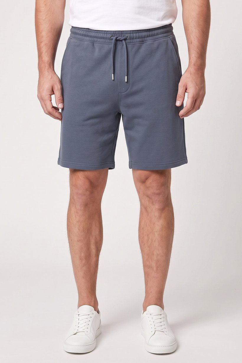 Men Solid Basic Shorts, Slate Blue