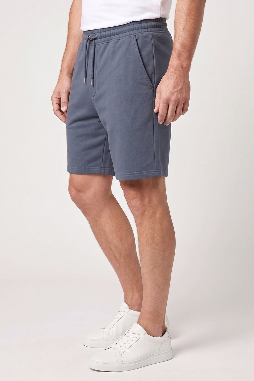 Men Solid Basic Shorts, Slate Blue