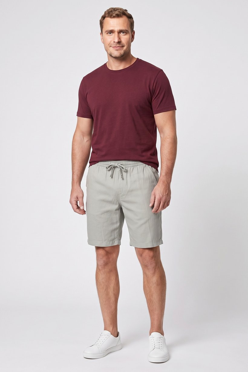 Men Solid Basic Shorts, Sage Green
