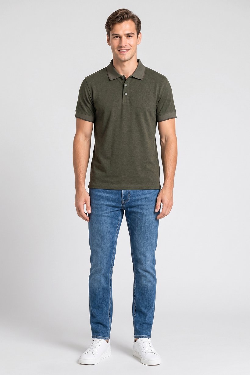 Men Regular Fit Short Sleeve Heather Polo Shirt, Olive