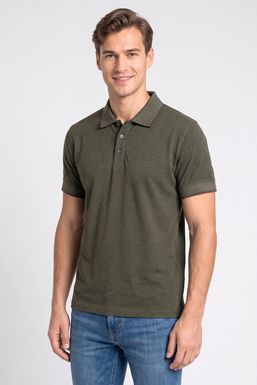 Men Regular Fit Short Sleeve Heather Polo Shirt, Olive