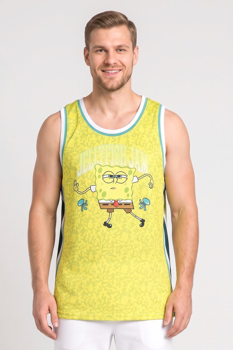 Sponge Bob Square Pants Men Sportswear Fit Sleeveless Training Jersey, Multicolor