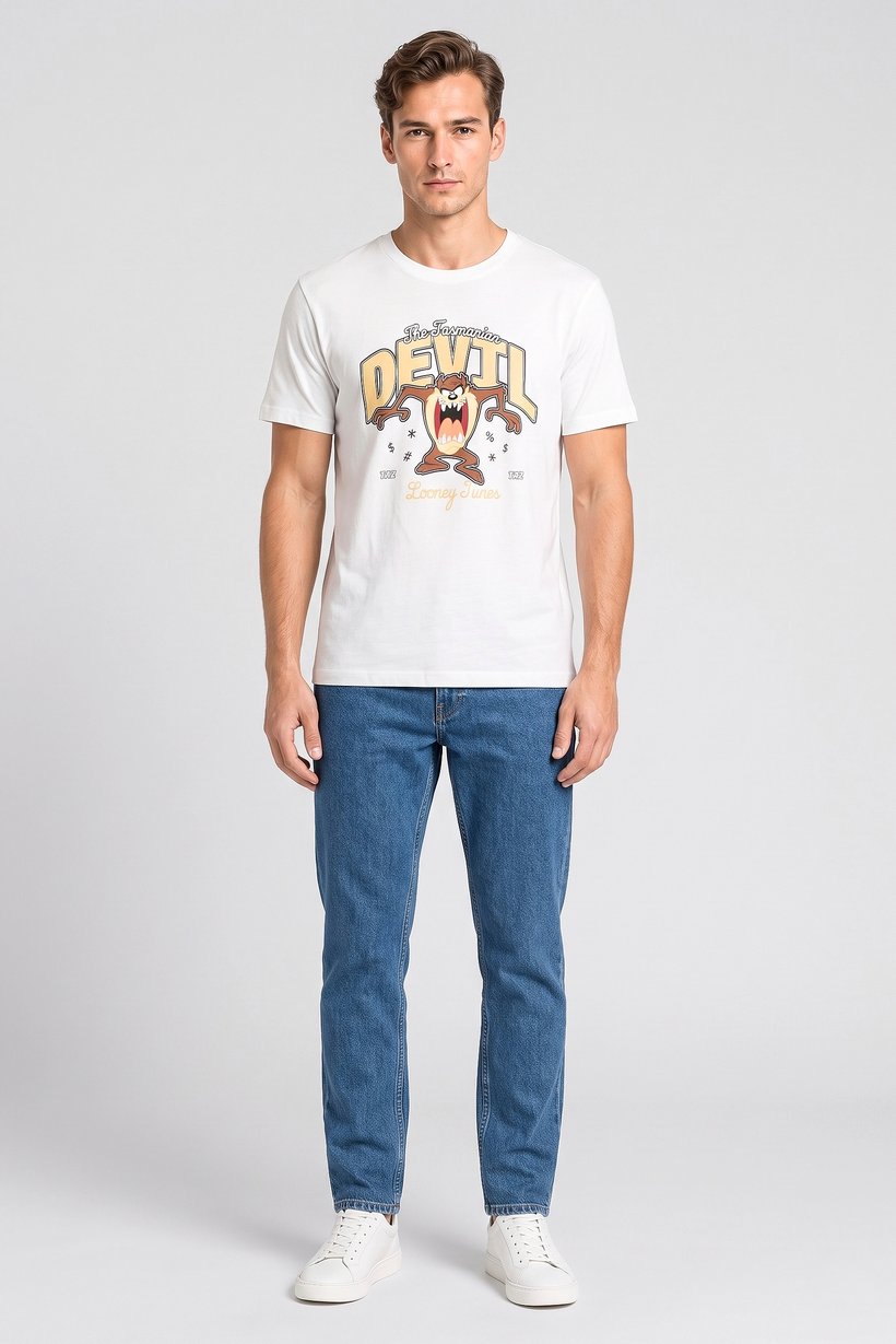 Looney Tunes Men Crew Neck Short Sleeve Graphic Print T-Shirt, White