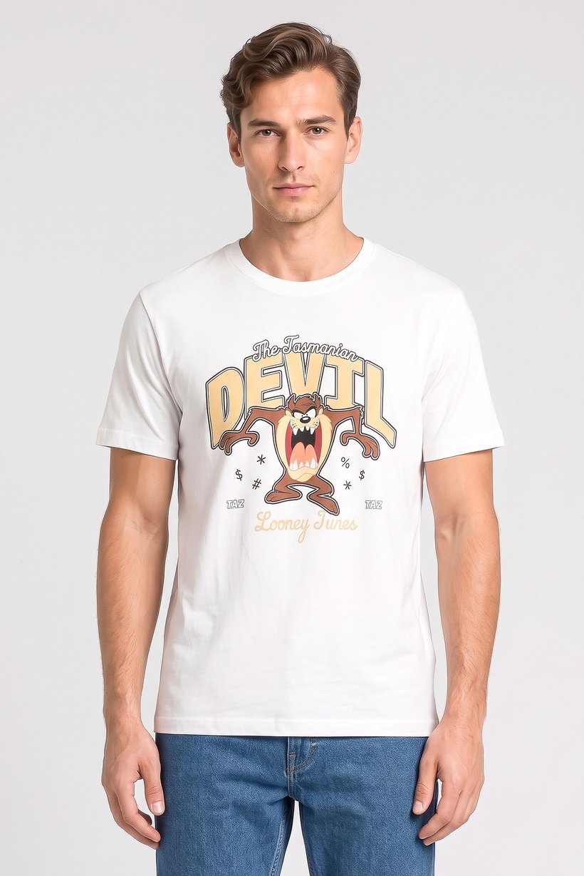 Looney Tunes Men Crew Neck Short Sleeve Graphic Print T-Shirt, White