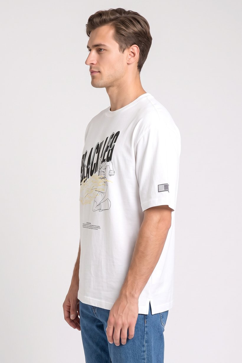 Men Crew Neck Short Sleeve Graphic Print T-Shirt, White