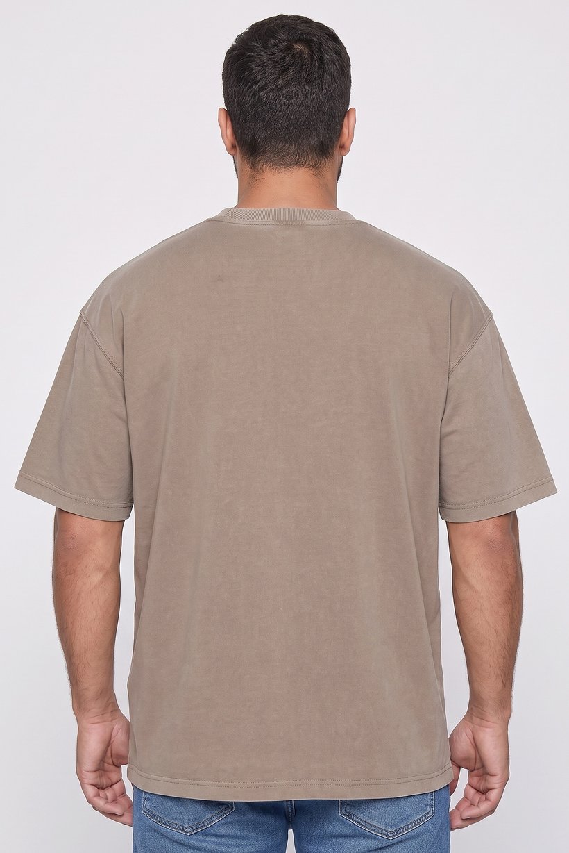 Men Oversized Fit Short Sleeve Solid T-Shirt, Beige