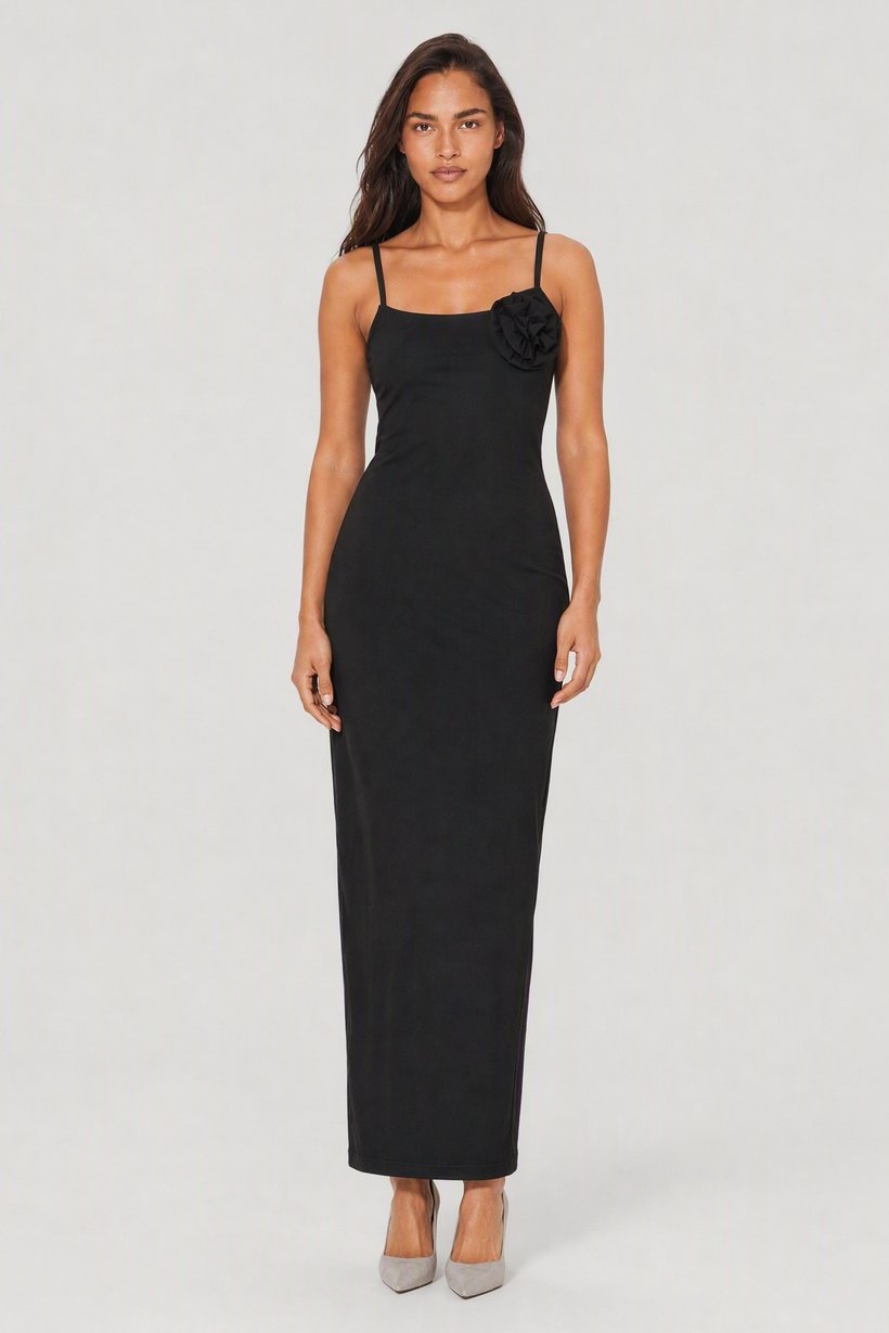 Women Solid Maxi Dress, Black