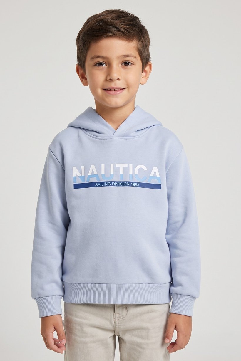 Kids Boy Graphic Print Long Sleeve Hoodie, Sky Blue