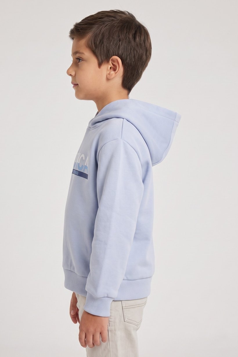 Kids Boy Graphic Print Long Sleeve Hoodie, Sky Blue