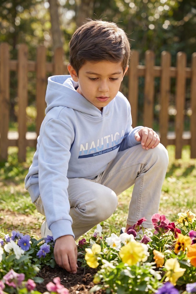 Kids Boy Graphic Print Long Sleeve Hoodie, Sky Blue
