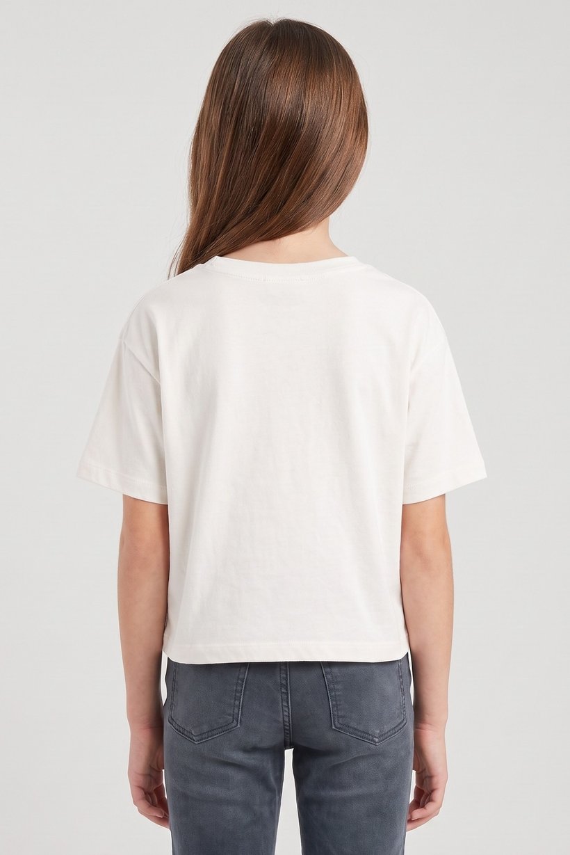 Kids Girl Short Sleeve Brand Logo T-Shirt, Off White