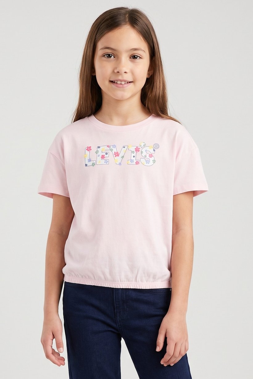 Kids Girl Brand Logo Short Sleeve Top, Pink