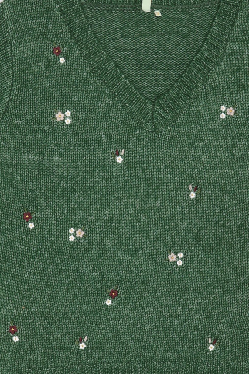 Women V-Neck Knitted Sweater, Green
