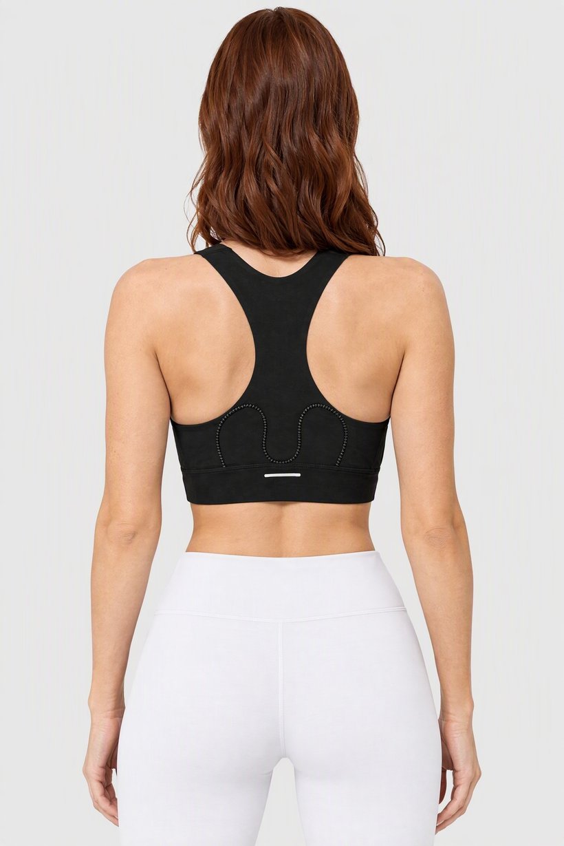Women Brand Logo Lightly Padded Training Sports Bra, Black