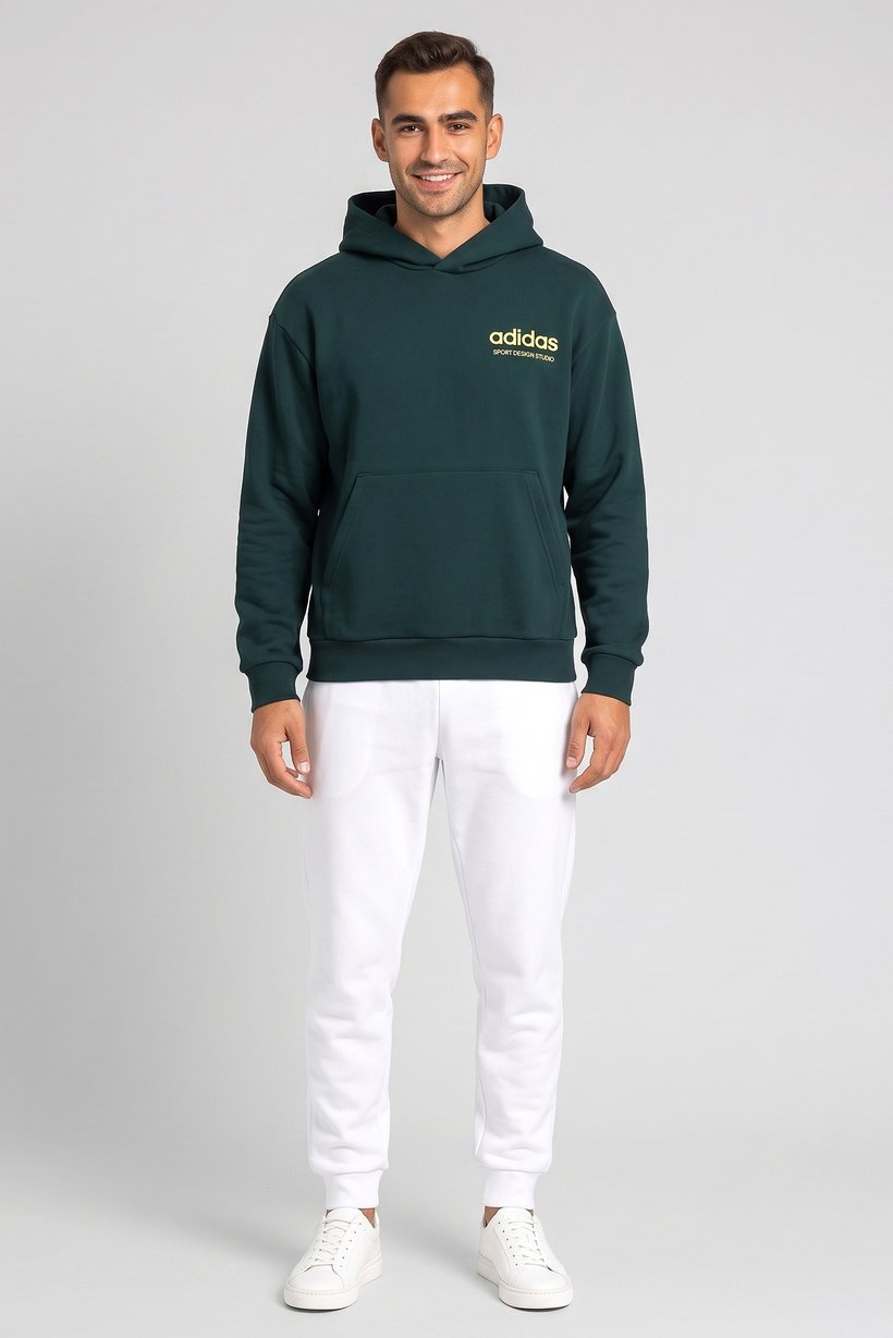 Men Sportswear Fit Long Sleeve Outdoor Hoodie, Dark Green