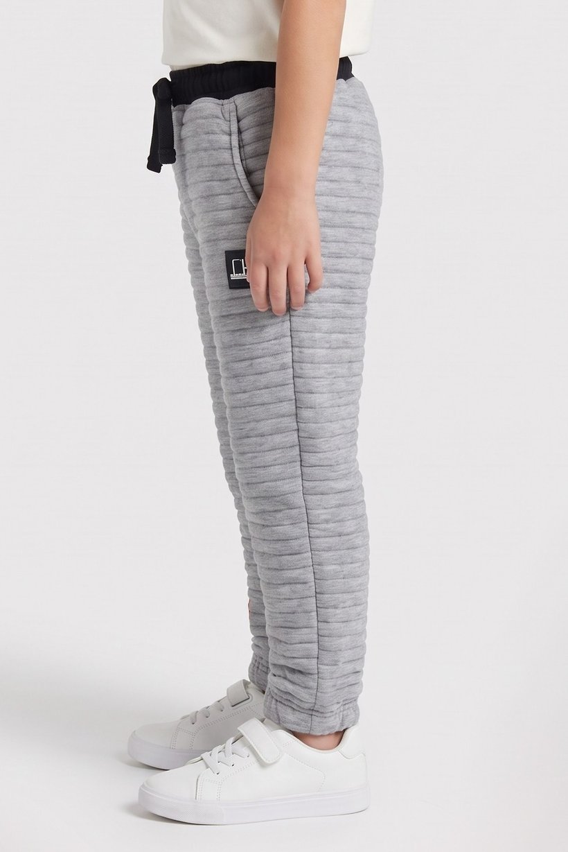 Toddlers Boy Quilted Sweatpants, Grey Melange