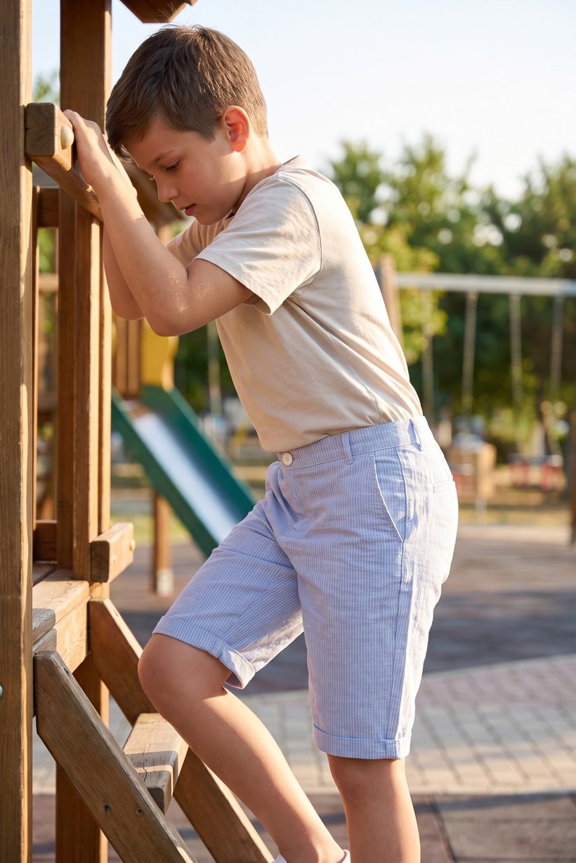 Kids Boy Pin Stripe Chino Shorts, Light Blue