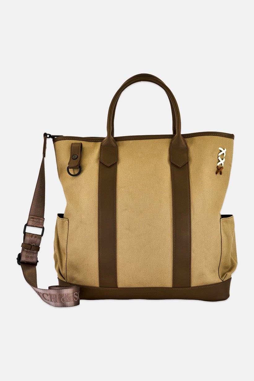 Women Brand Logo Tote Bag, Tan