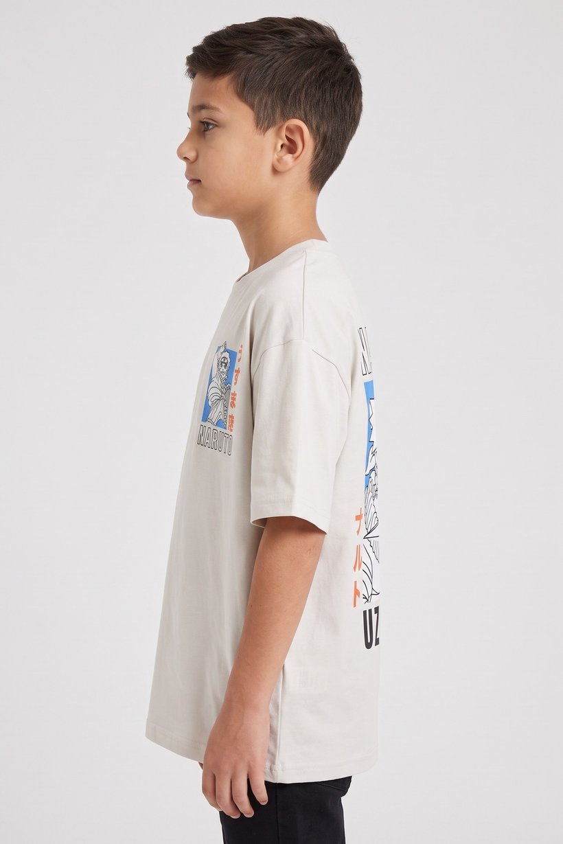 Kids Boy Crew Neck Short Sleeve Graphic Print T-Shirt, Light Grey