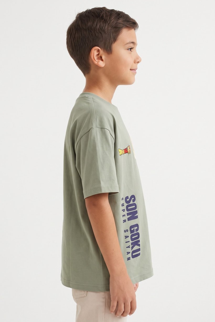 Kids Boy Oversize Crew Neck Short Sleeve Graphic Print T-Shirt, Sage Green