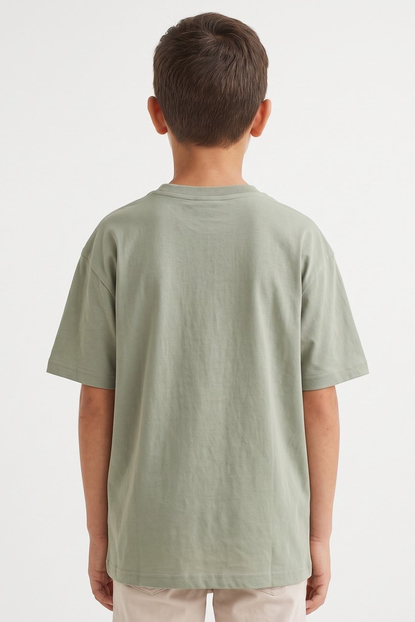 Kids Boy Oversize Crew Neck Short Sleeve Graphic Print T-Shirt, Sage Green