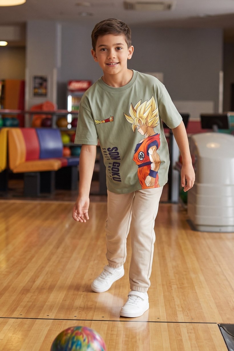 Kids Boy Oversize Crew Neck Short Sleeve Graphic Print T-Shirt, Sage Green