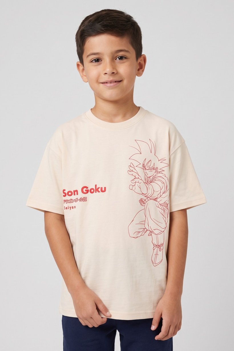 Kids Boy Oversize Crew Neck Short Sleeve Graphic Print T-Shirt, Beige
