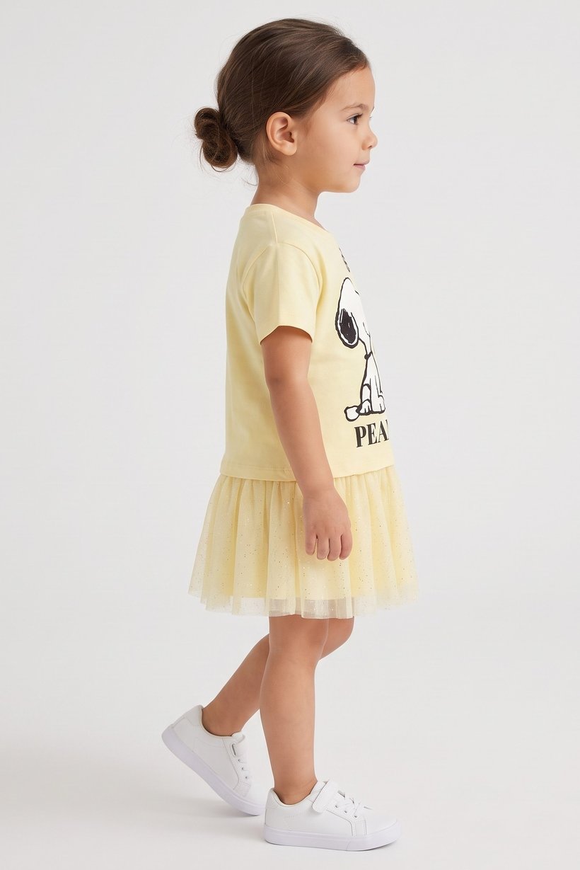 Toddlers Girl Graphic Print Dress, Yellow