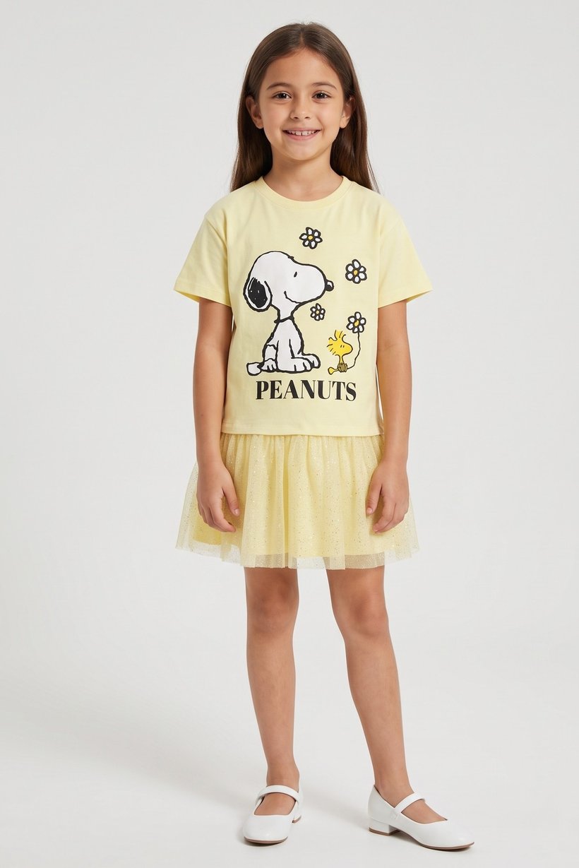 Kids Girl Graphic Print Dress, Yellow