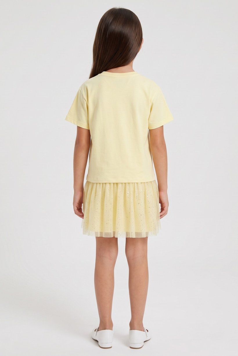 Kids Girl Graphic Print Dress, Yellow