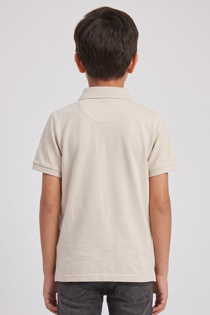 Kids Boy Regular Fit Embroidered Logo Short Sleeve Polo Shirt, Beige