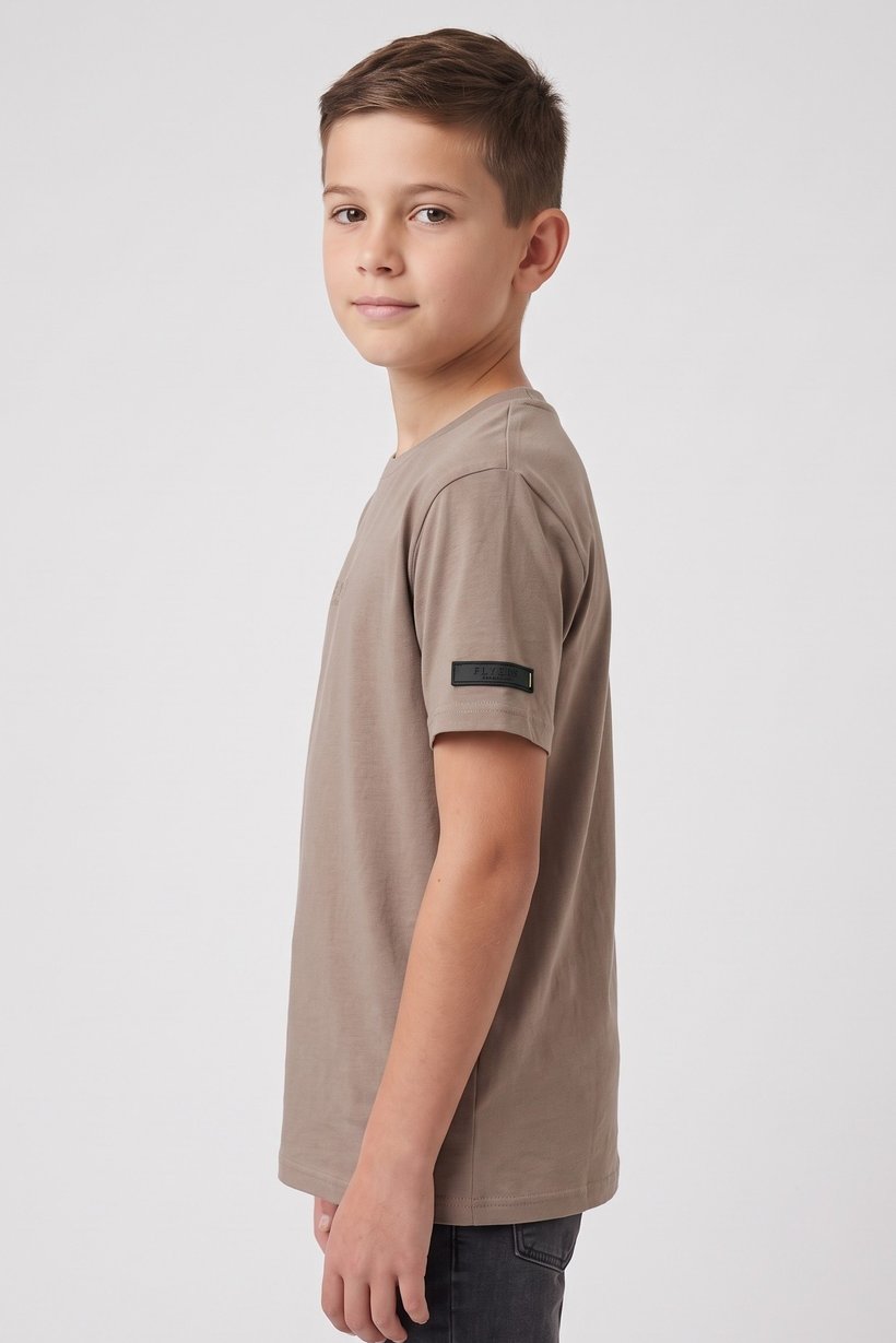 Kids Boy Crew Neck Short Sleeve Brand Logo T-Shirt, Tan