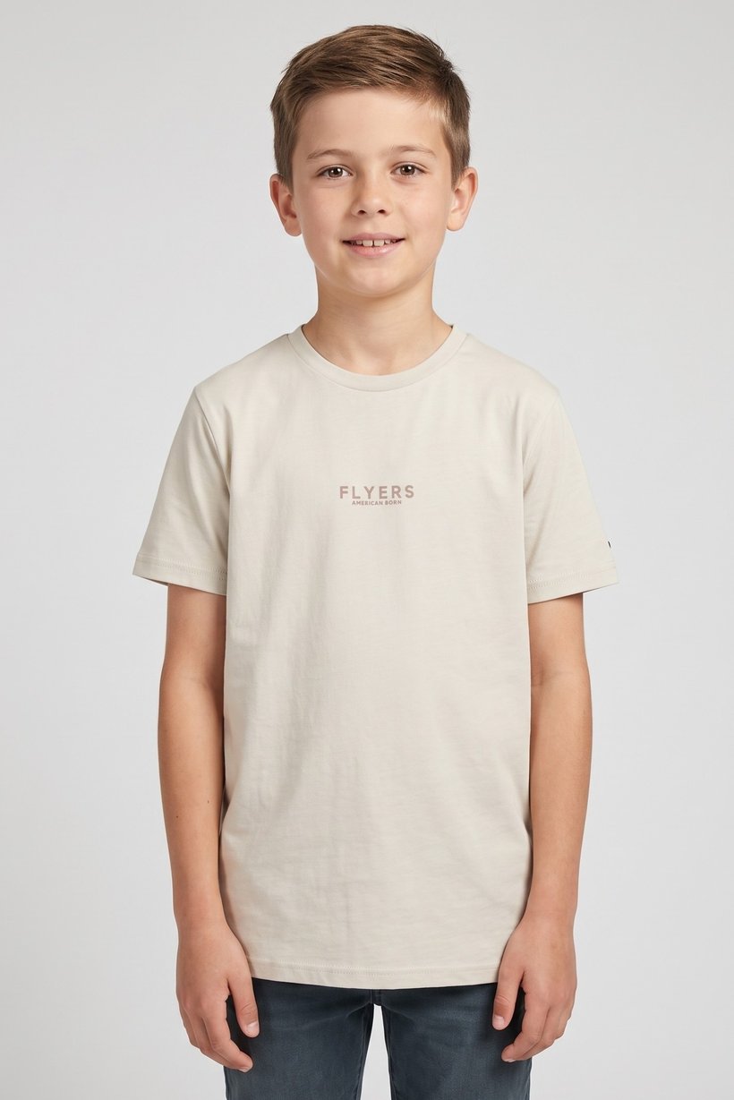 Kids Boy Crew Neck Short Sleeve Brand Logo T-Shirt, Beige