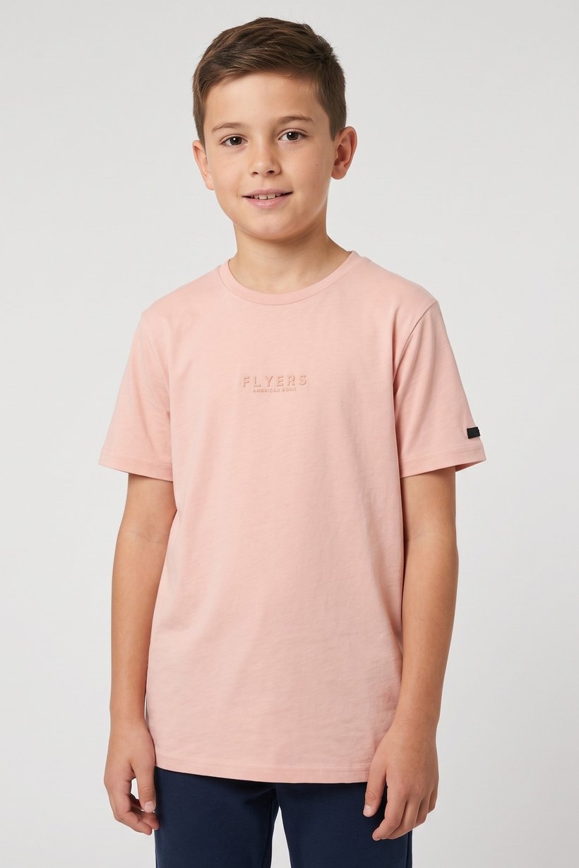 Kids Boy Crew Neck Short Sleeve Brand Logo T-Shirt, Peach