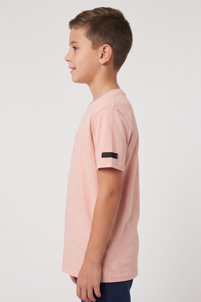 Kids Boy Crew Neck Short Sleeve Brand Logo T-Shirt, Peach