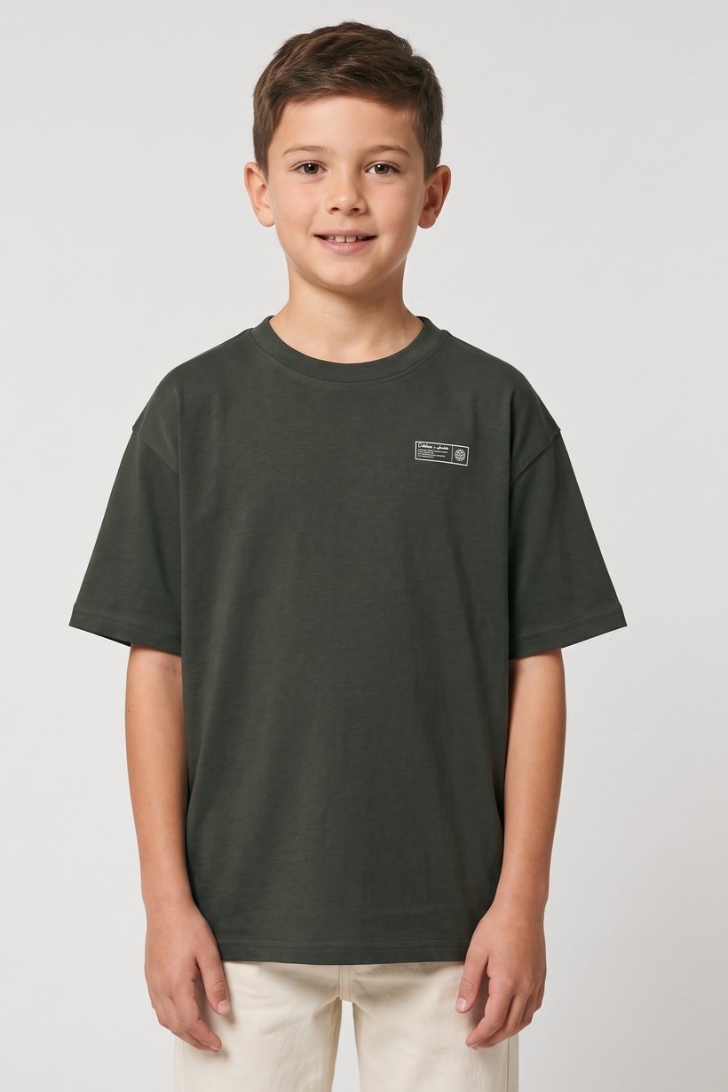 Kids Boy Oversized Fit Short Sleeve Graphic Print T-Shirt, Deep Olive