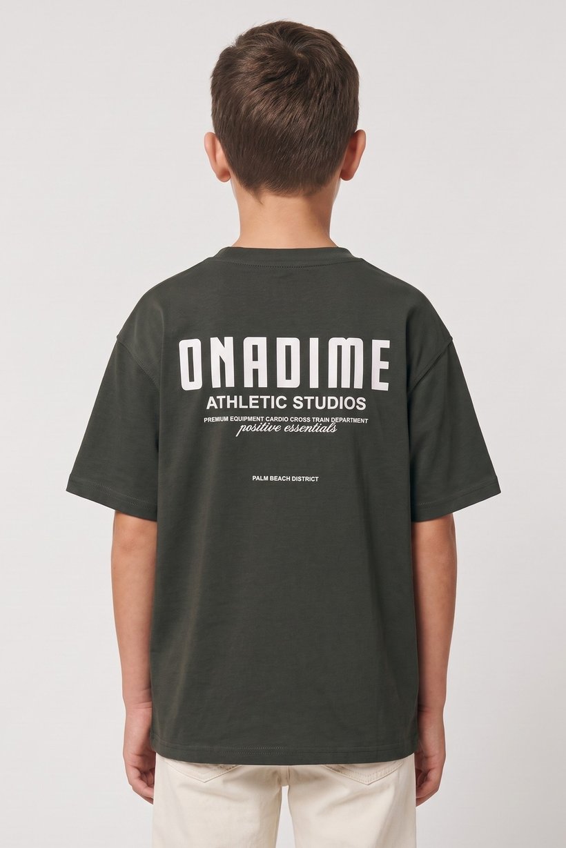Kids Boy Oversized Fit Short Sleeve Graphic Print T-Shirt, Deep Olive