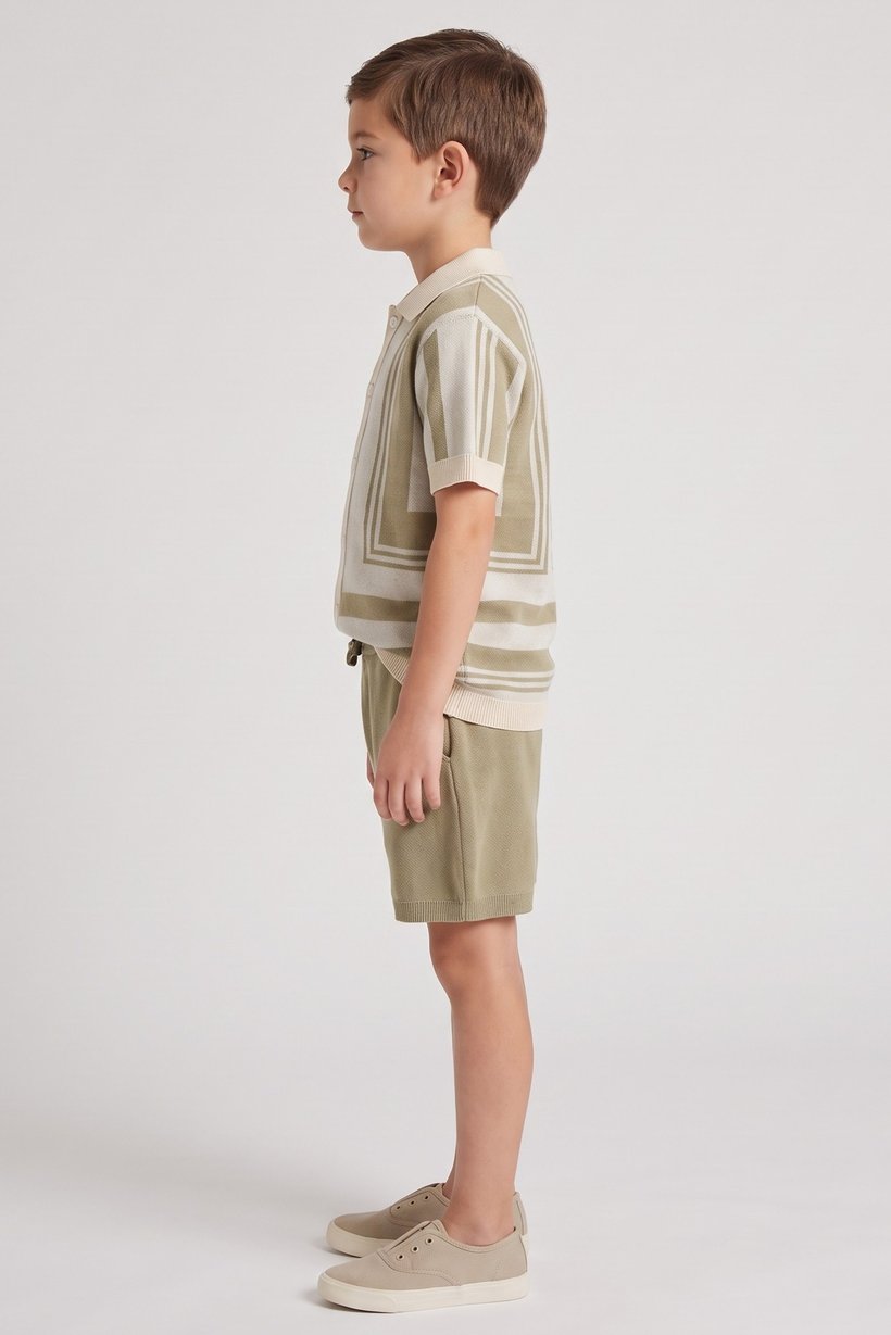 Kids Boy 2 Pieces Knitted Shirt And Shorts Set, Multicolor