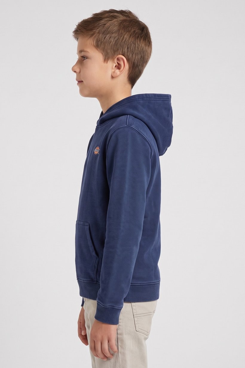Kids Boy Embroidered Logo Long Sleeve Hoodie, Indigo Blue