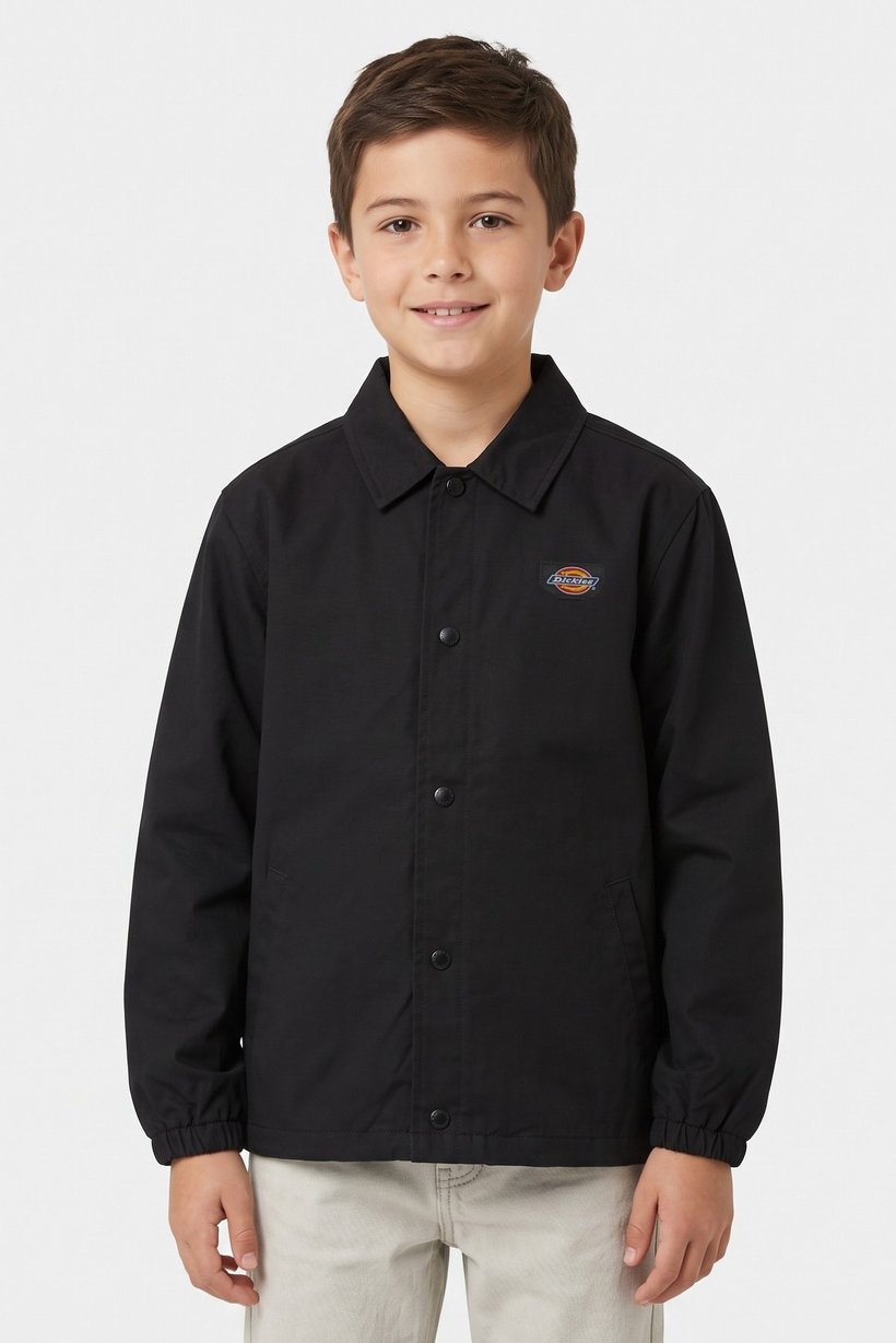 Kids Boy Embroidered Logo Jacket Shirt, Black
