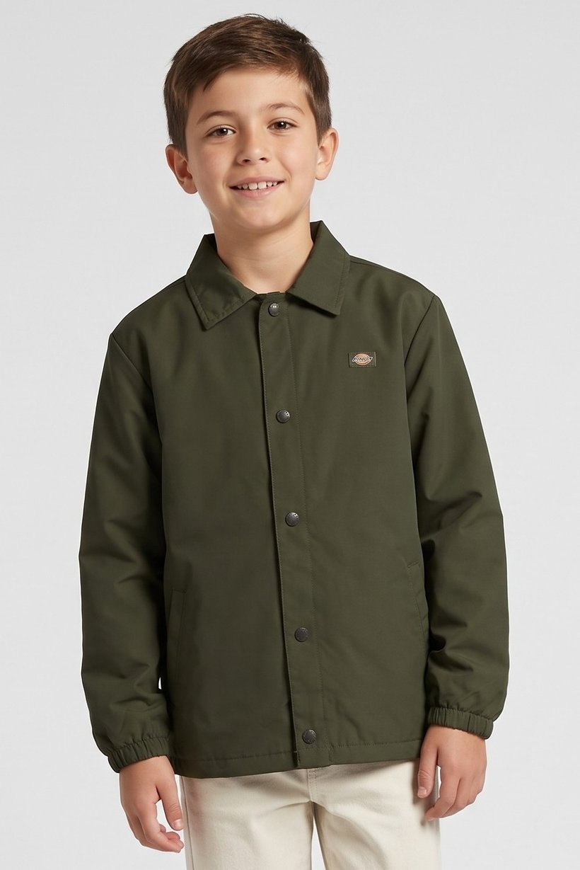 Kids Boy Embroidered Logo Jacket Shirt, Dark Olive