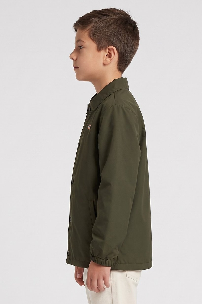 Kids Boy Embroidered Logo Jacket Shirt, Dark Olive
