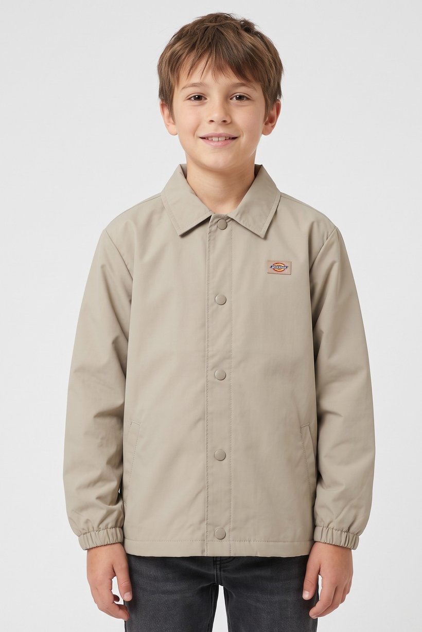 Kids Boy Embroidered Logo Jacket Shirt, Dark Beige