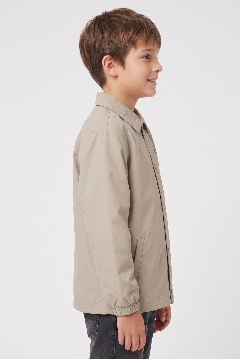 Kids Boy Embroidered Logo Jacket Shirt, Dark Beige