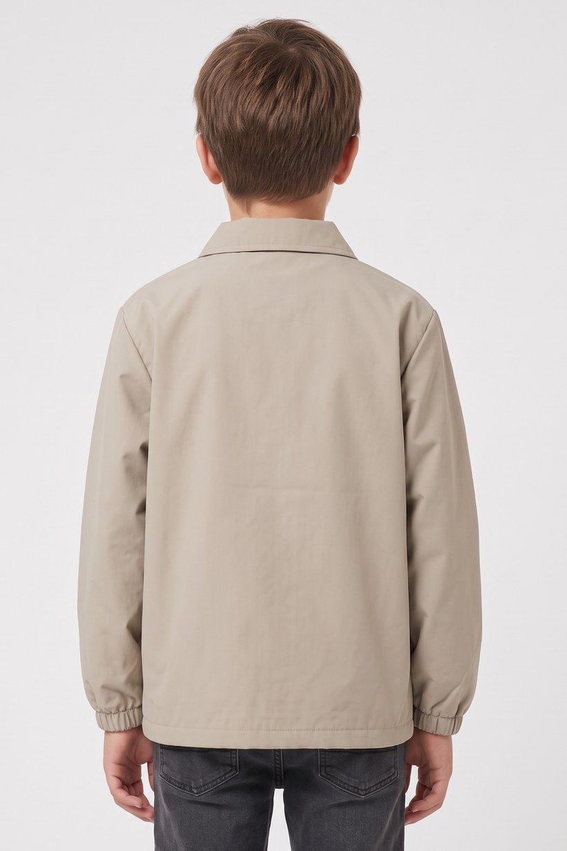 Kids Boy Embroidered Logo Jacket Shirt, Dark Beige