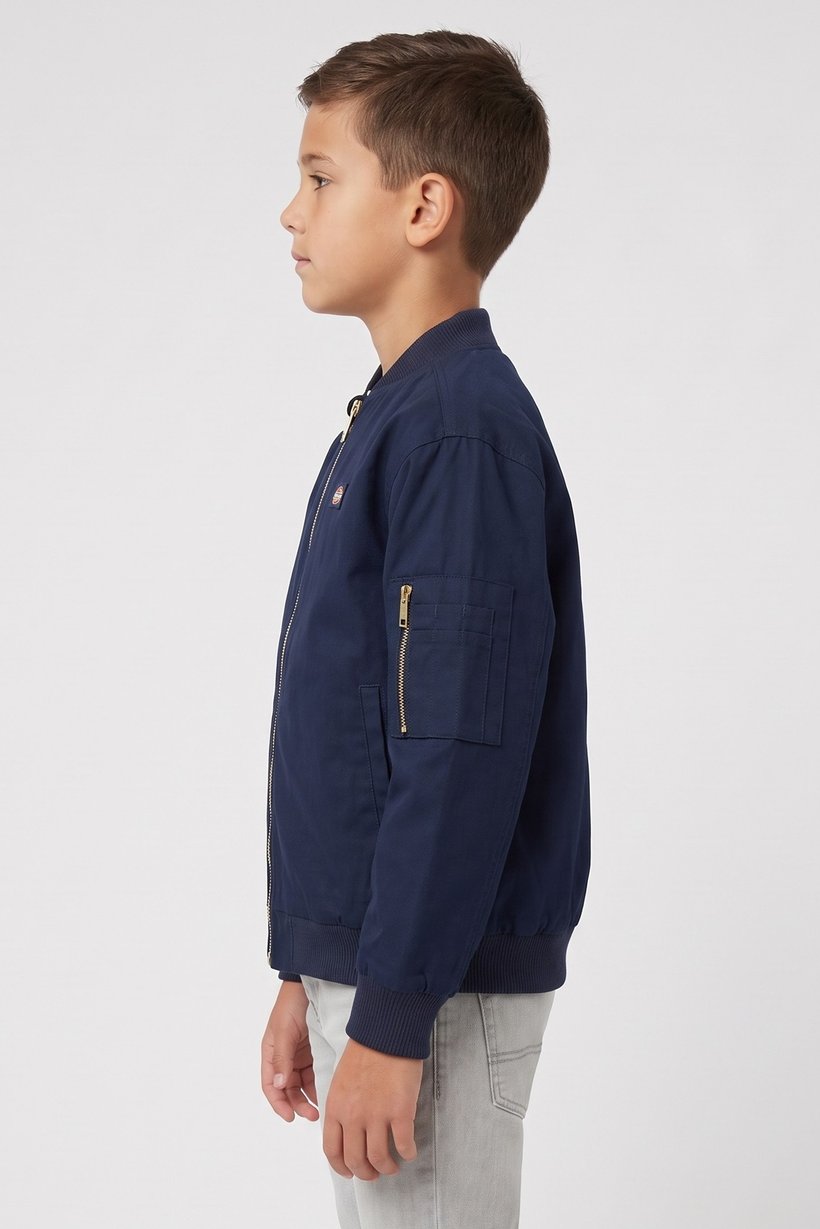 Kids Boy Embroidered Logo Bomber Jacket, Navy Blue