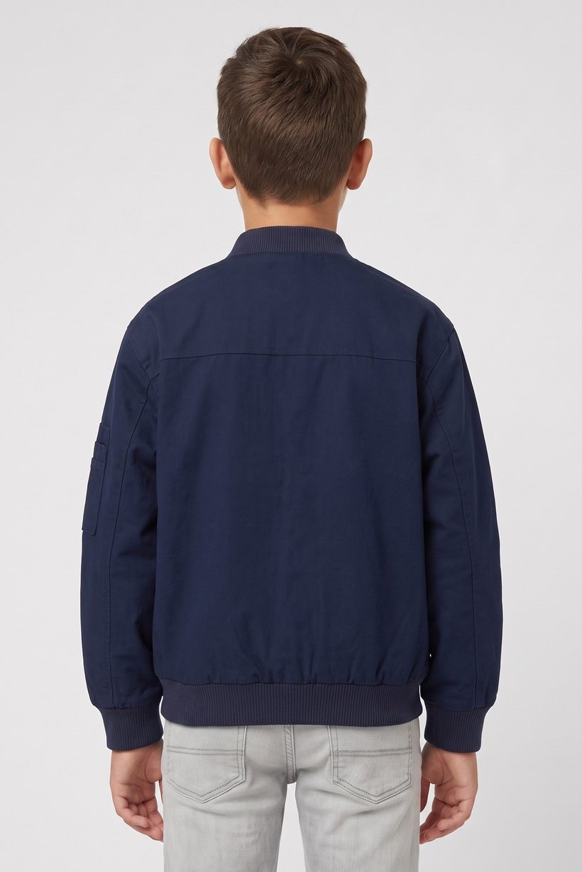 Kids Boy Embroidered Logo Bomber Jacket, Navy Blue