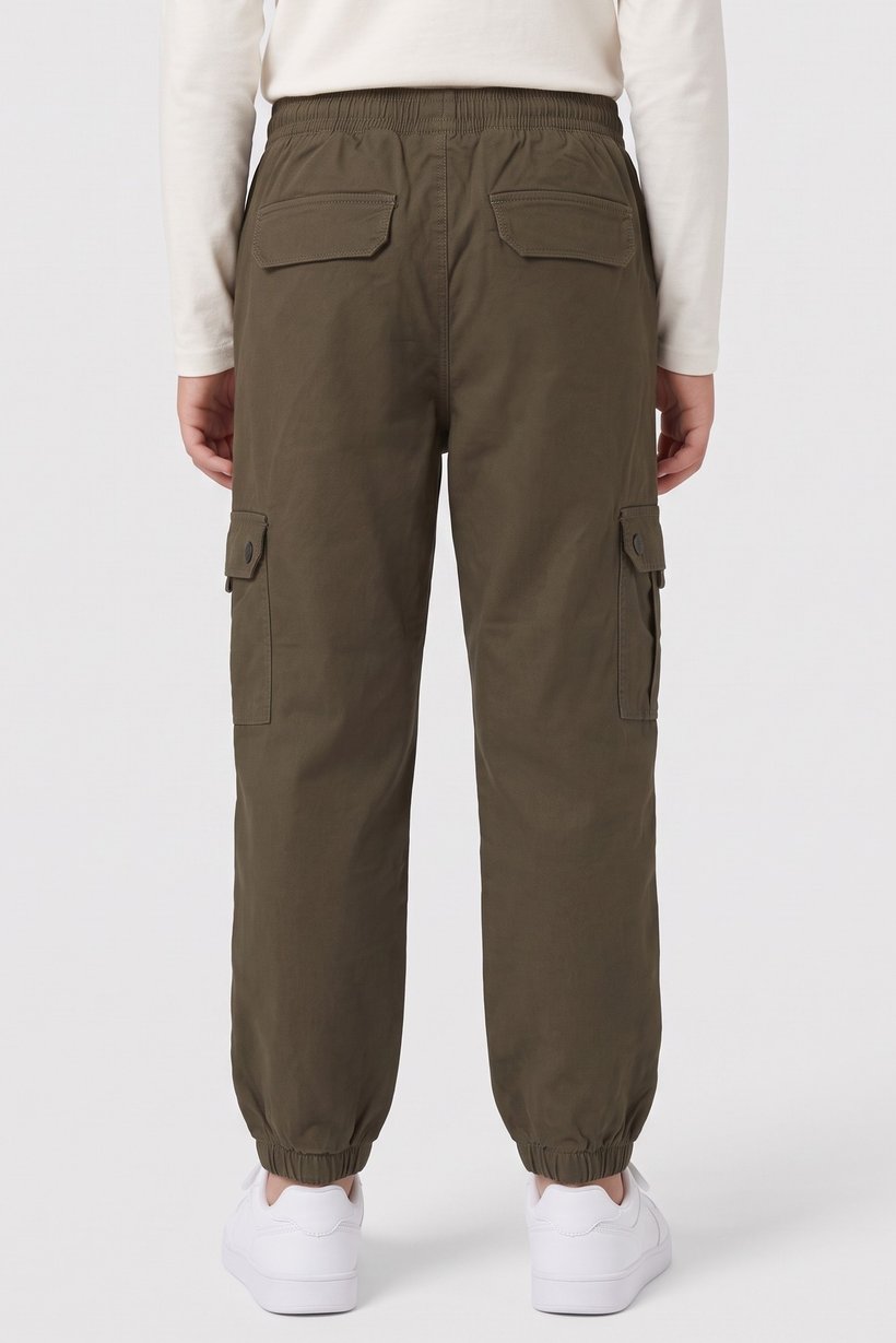 Kids Boy Solid Cargo Pants, Dark Olive
