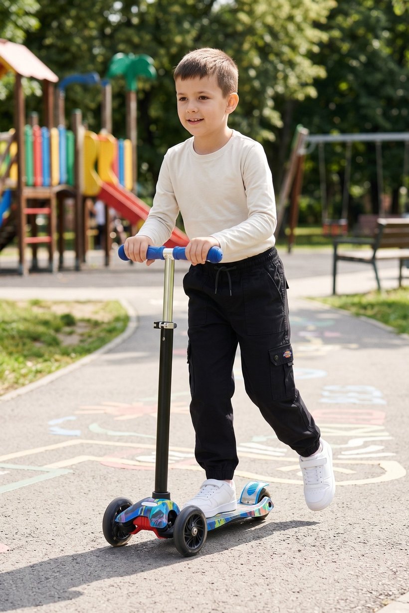 Kids Boy Solid Cargo Pants, Black